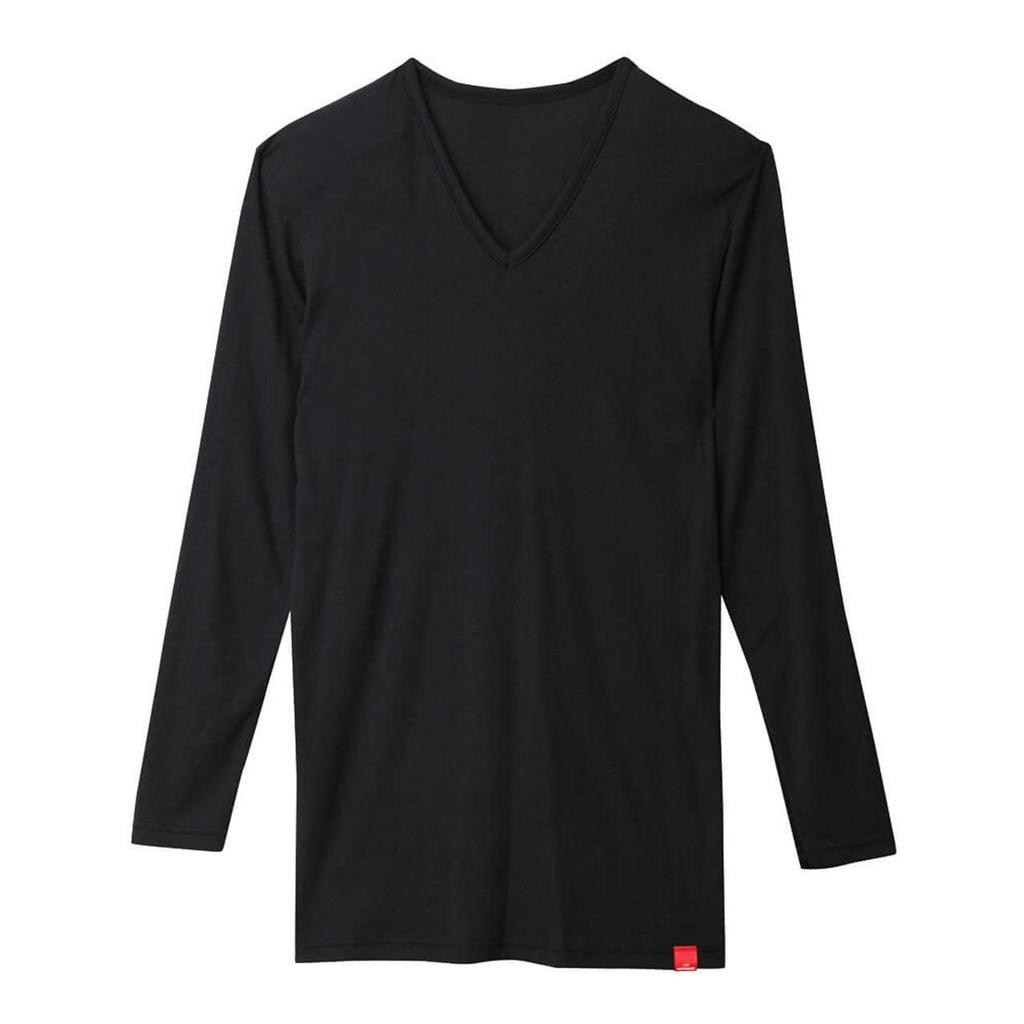 Gunze Hot Magic Inner Soft and Size L Shirt, Warm, V-Neck, 3/4 Sleeve, MH1909, Men's, Black,