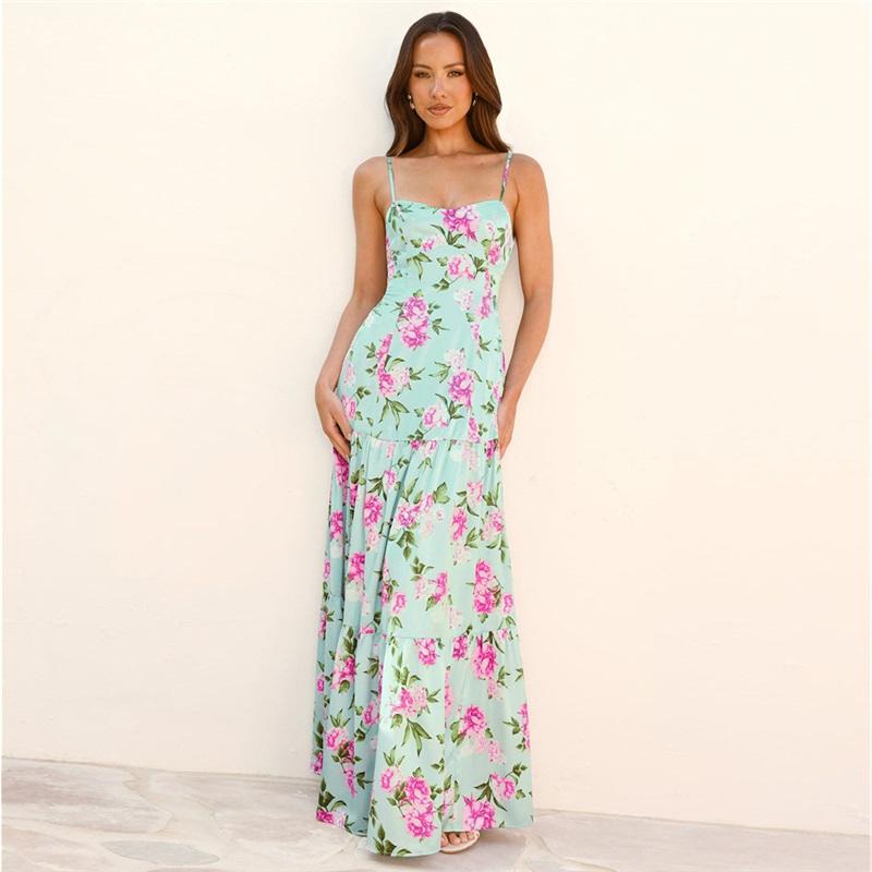 European And American Style New Ladies Summer Hollow Sling Beach Vacation Long Skirt Slimming Dress