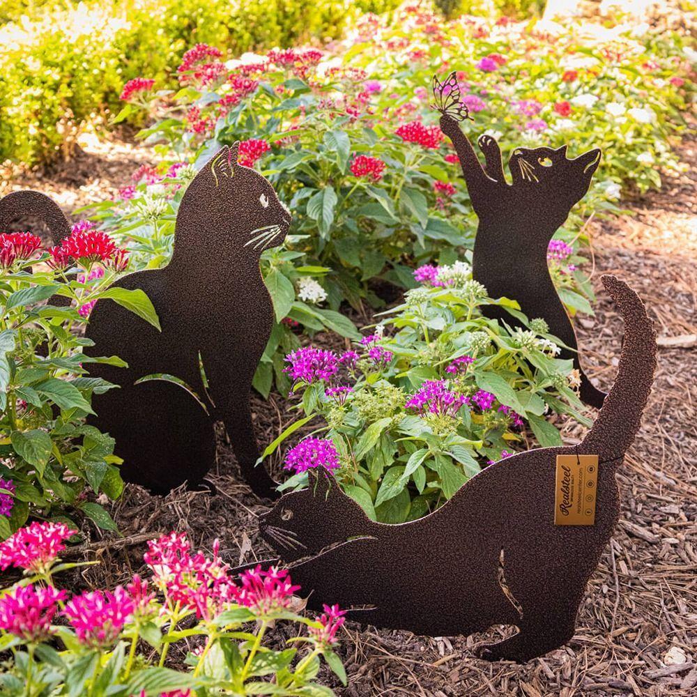 Iron Art Cat Garden Stakes Black Garden Cat Ornaments 6-style Cat Metal Statues  Garden
