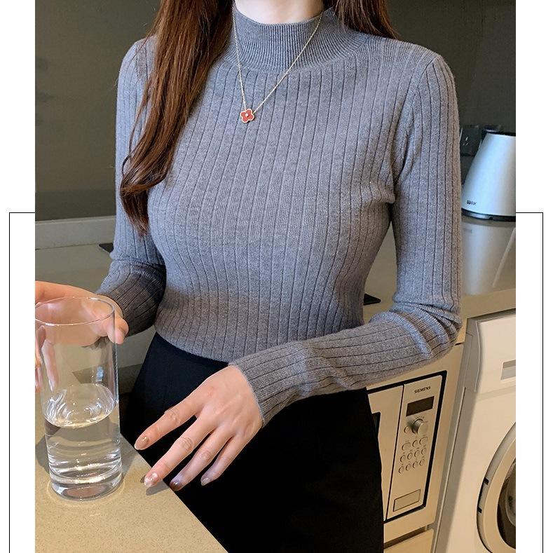 

Вязаный свитер, однотонный водолазка, пуловеры, женский топ с длинным рукавом, корейский стиль, облегающий женский шерстяной, осенне-зимний уличный стиль One Size серый