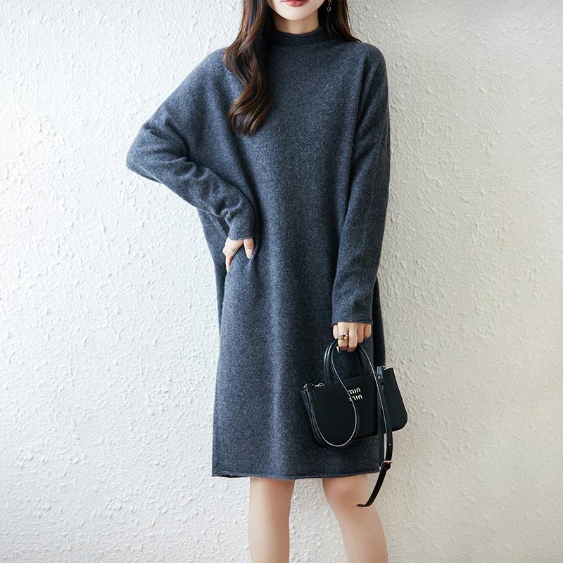 Women Sweater Dress 100% Wool MODERN NEW SAGA Turtleneck Knit Long Pullover Winter Jumpers Wool Long Dress Female