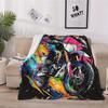 1pc Vibrant Motorcycle Rider Flannel Blanket – Soft, Colorful Design with Splash Art & Dirt Bike Culture – Perfect for Home Deco
