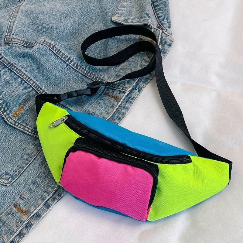 Retro 80s 90s Fanny Pack Retro Belt Bag 2 Pockets Neon Fanny Small Waist Packs for Jogging Traveling Carnival Party Costum
