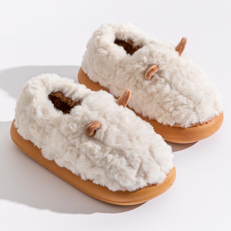 Cute Cotton Slippers Women's Bags and Winter Outer Wear New Indoor Home Thick-soled Non-slip Warm Velvet Cotton Shoes
