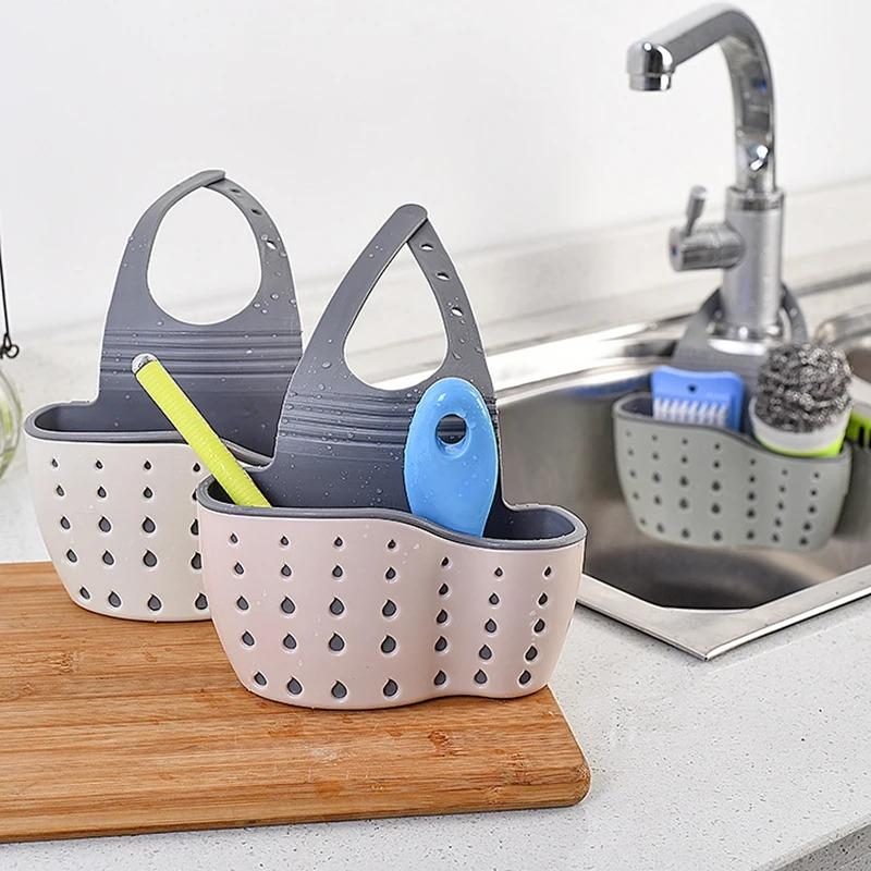 1pcs Kitchen Storage Drain Basket Soap Sponge Holder Kitchen Sink Holder Adjustable Sponge Shelf Hanging Drain Basket Kitchen Tools