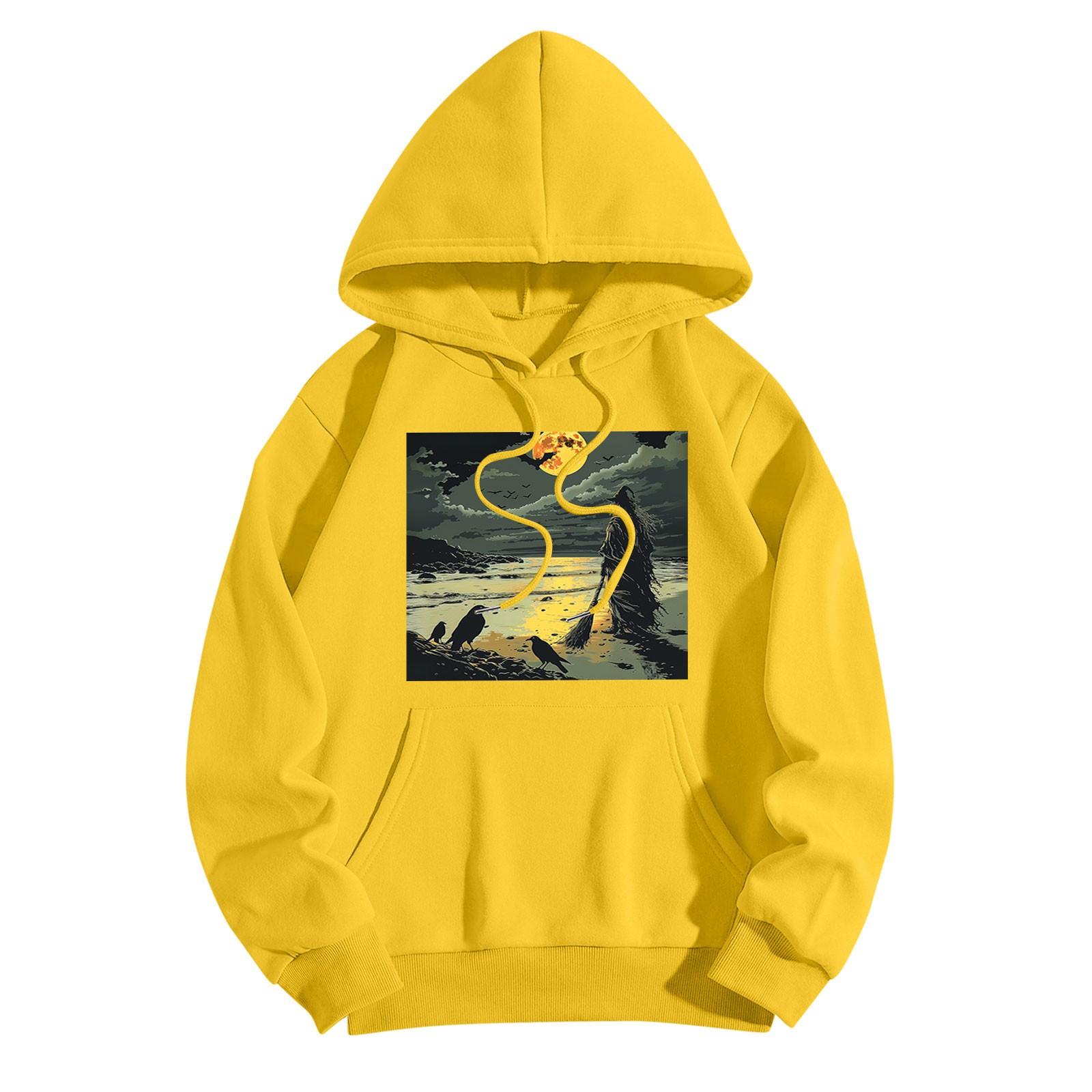 

Толстовки для девочек-подростков с длинным рукавом и принтом, повседневные толстовки с графическим принтом, пуловер на шнурке, симпатичная толстовка большого размера M жёлтый