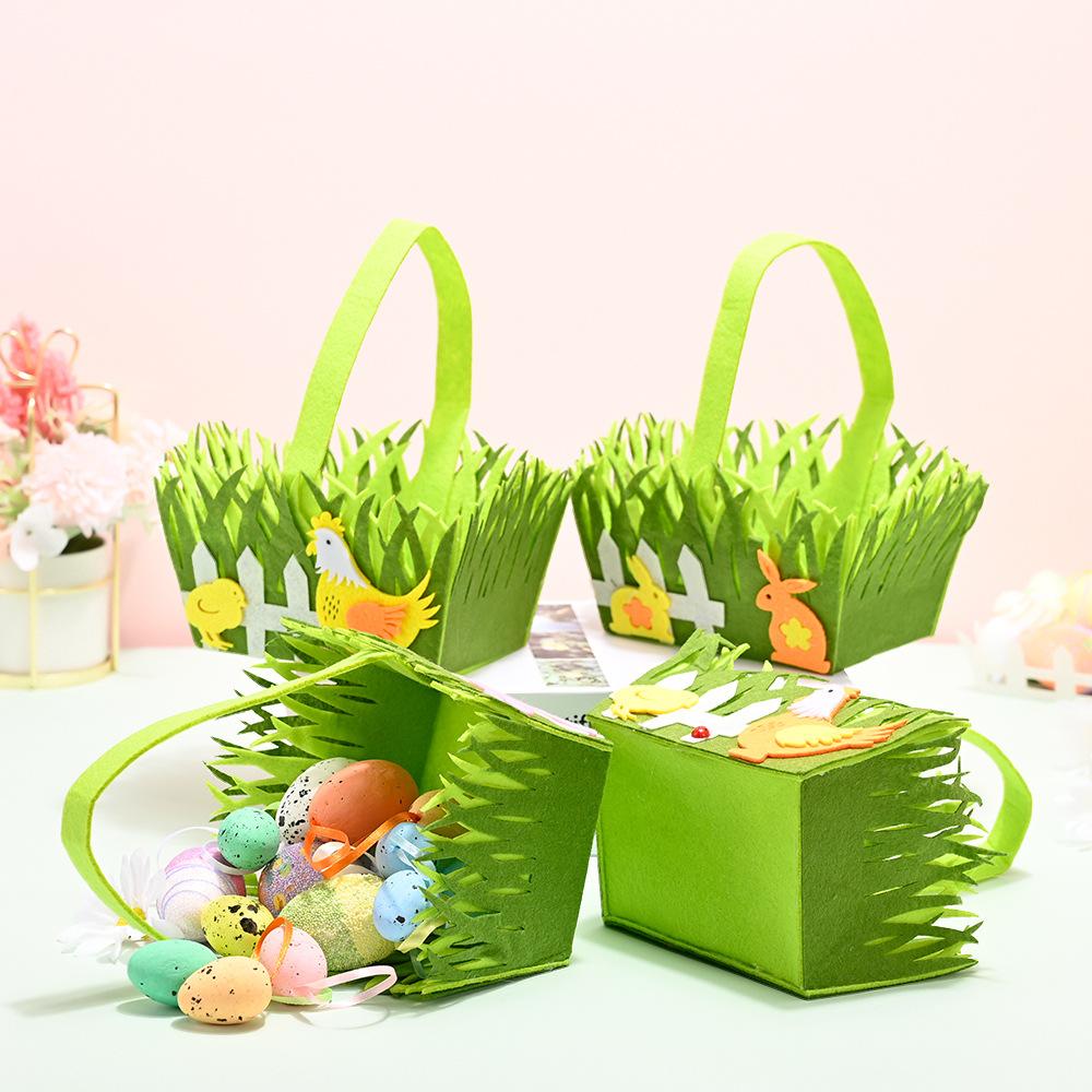 Cesta de Huevos de Pascua Cuadrada Portátil Bolsa para Empaquetar Regalos Fieltro Niños Bolsas para Galletas Caramelos Fiesta de Pascua Fiesta de Cumpleaños Recuerdos Decoración de Regalo