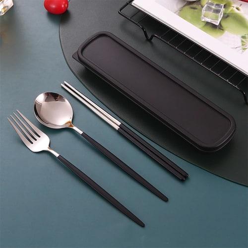 KALOLINNA 3-Piece Stainless Steel Cutlery Set with Chopsticks, Spoon, and Fork, Includes Case, Lightweight and Portable for Commuting, School, Field T