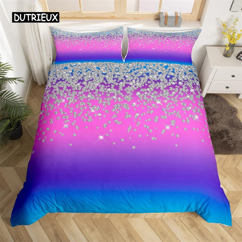 

Серебряный блестящий пододеяльник, блестящие украшения для вечеринок, комплект постельного белья из микрофибры, королевский пододеяльник для мальчиков и девочек, для детей EU single(135x200cm)