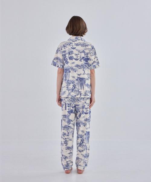 [2Dreamers] Blue Toile Three-Piece Pajama Set-up [Shipped from Korea] 100% Authentic
