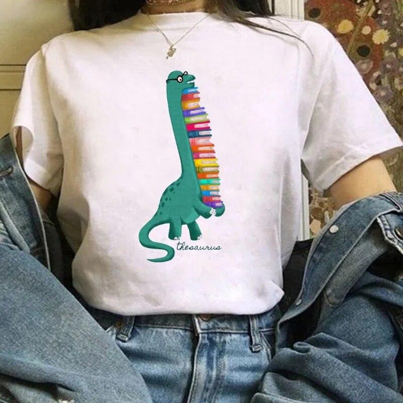 T-Shirt WoUnisex Cute Dinosaur Print T-Shirt Summer Short Sleeve Clothing Fun Versatile Pattern T-Shirt Fashion WoUnisex Top.