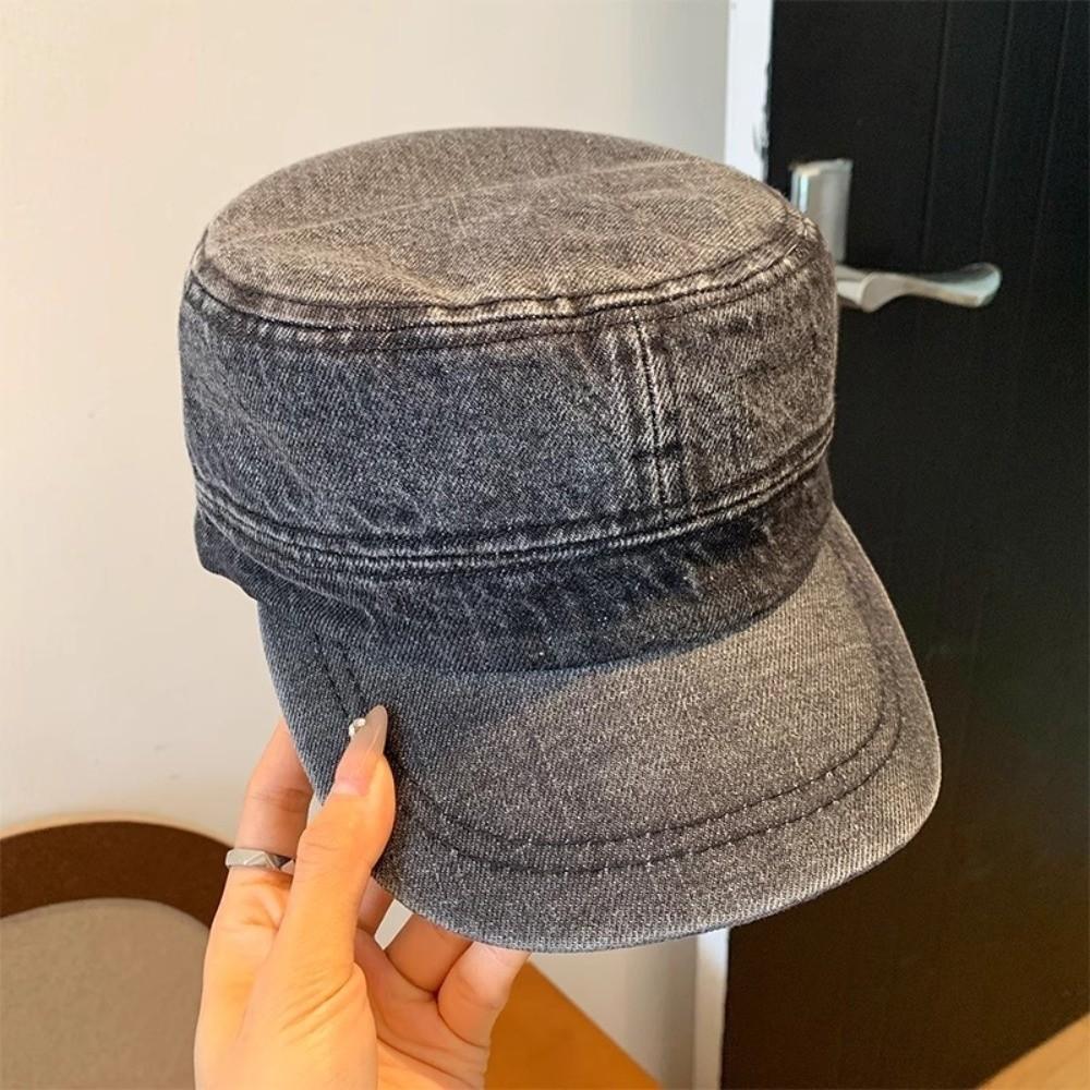 Demin Peaked Cap Flat Top Cadet Cap Korean Baseball Hat  Men Women