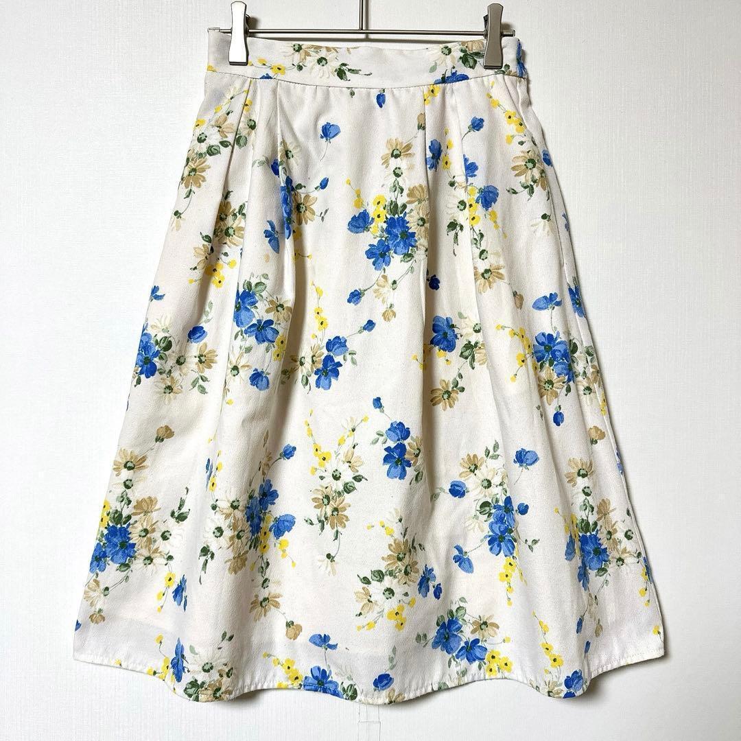 Rope Picnic Floral Flare Skirt S Equivalent Ivory Knee Length Elastic Y 9ED6F3