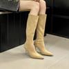 European and American Niche Temperament Suede High-heeled Boots 2025 Autumn and Winter New Pointed Thin Heels But Knee Zipper Tall Tube