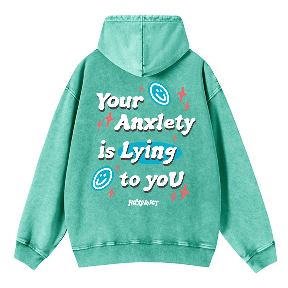 

Женские худи оверсайз с принтами «Твоя тревога лжет тебе», пуловеры, теплые, с карманом, хлопковые худи 3XL