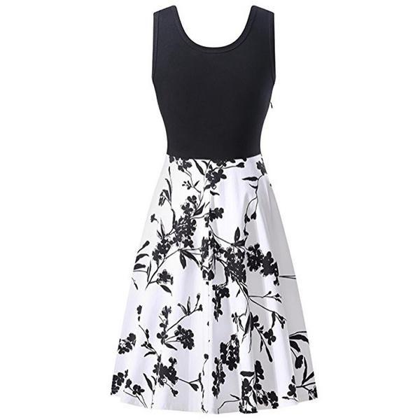 Robe d'été sans manches en coton à imprimé floral rétro pour femme, col rond, style vintage