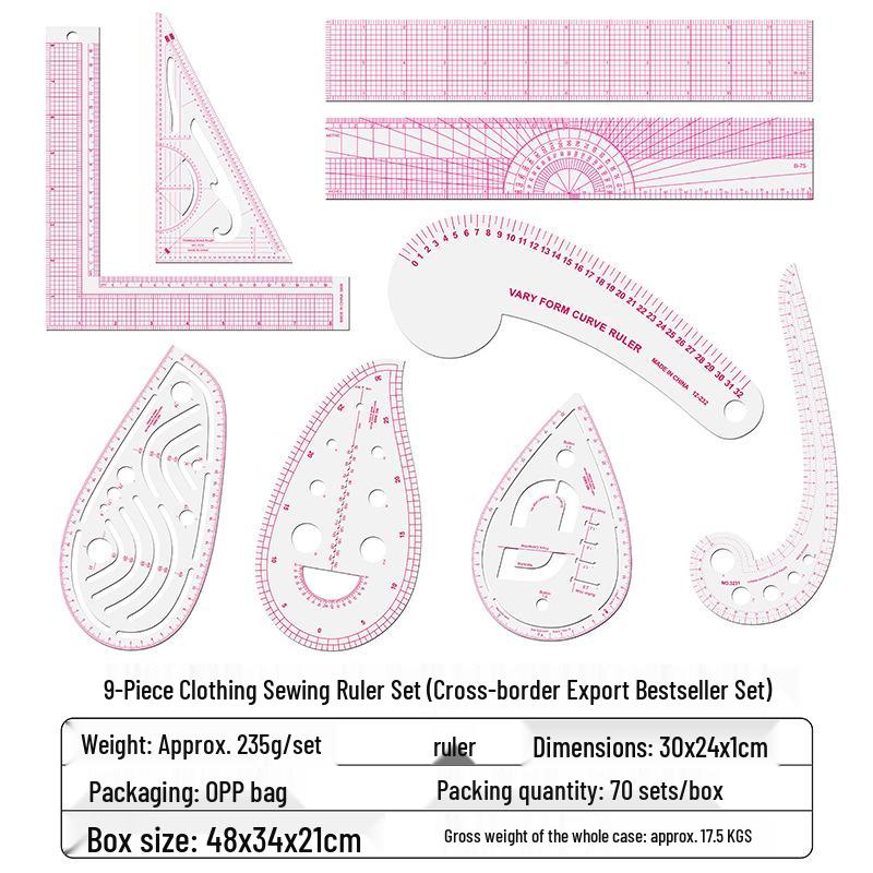 

Sewing Grading and Curve Ruler Set (9-Piece) for Clothing Pattern Drafting Cross-border Hot Selling Set