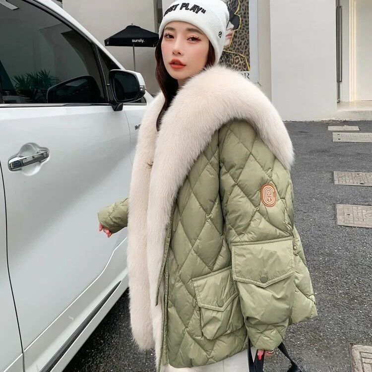 New Navy collar fur imitation fox hair long down cotton jacket women's winter tide