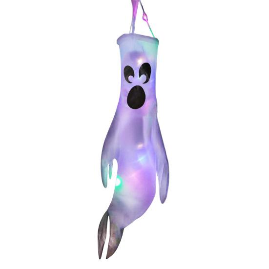 43 Inch Halloween Ghost Windsock Flags with LED Lights Outdoor Hanging Scary Light Up Ghost Wind Socks for Tree Yard Porch Garden Decor
