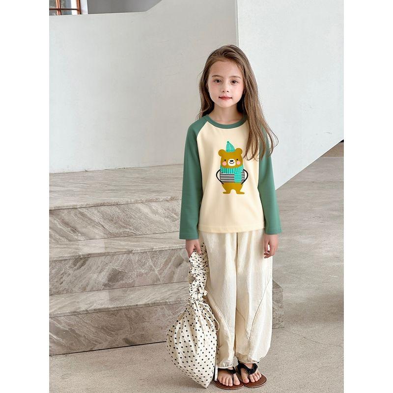 27Home Spring Kidsren's Clothing Kidsren's Long-Sleeved T-Shirt Girls Cartoon Bear Print Pure Cotton Bottoming Shirt Baby Clothes