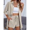 Fashion Style Fashion Single-Breasted Shirt Shorts Pure Color Casual Loose Outfit Shirt and Shorts Set