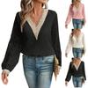 Dámský top s V-výstřihem, krajkový šifonový, módní, elegantní, s dlouhým rukávem, tričko, halenka