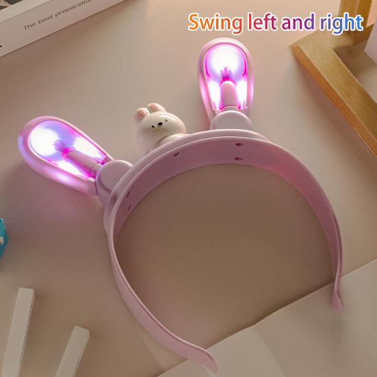 Bunny Ear Headband with Color-Changing Lights Rechargeable Movable Swinging Ears Hairband for Fun