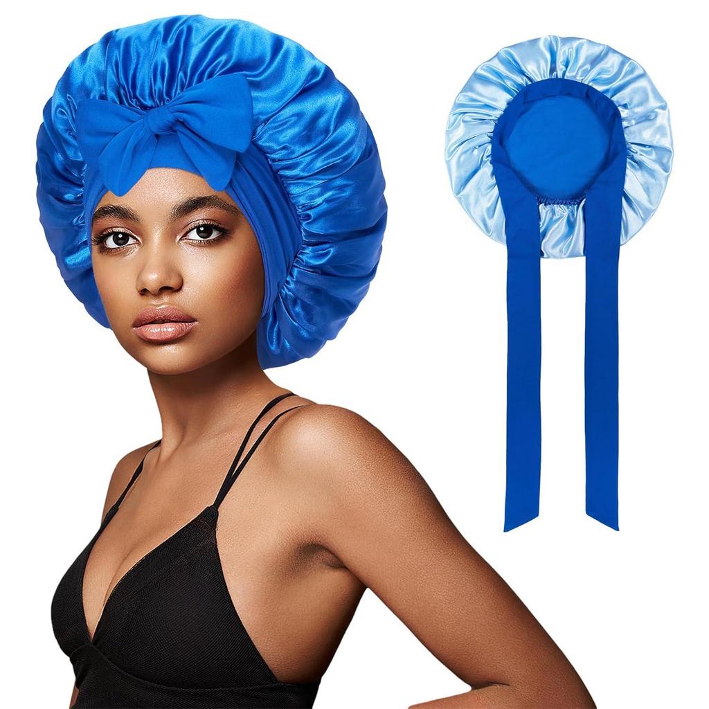 Women's Reversible Double-Layer Satin Nightcap with Ribbon - High Elasticity Round Hat for Hair Protection