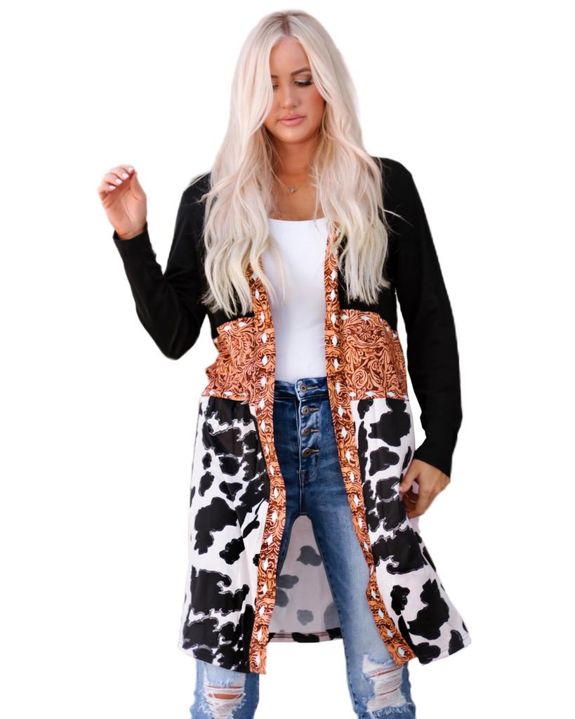 Azura Exchange Cow Patchwork Open Front Cardigan