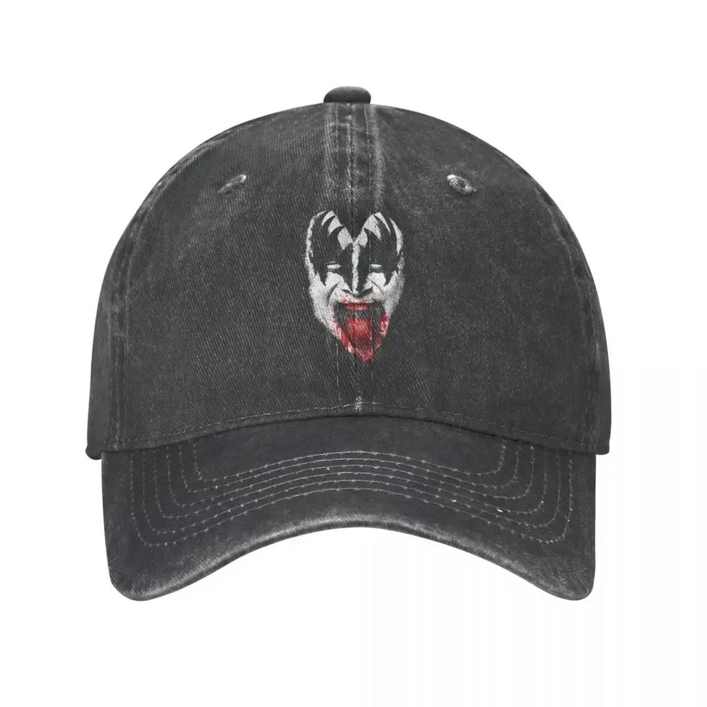 Kiss Demon Face Baseballkappe Retro Used Denim Gewaschen Rock Marke Snapback Kappe Unisex Stil Outdoor Aktivitäten Passform Hüte Kappe