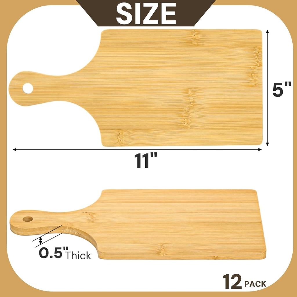 12 Pack Bamboo Cutting Board with Handle, 11" X 5" Individual Charcuterie Boards, Blank Laser Engraving Board, Bulk Food Platter, Mini Board