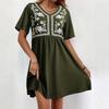 Robe courte à manches courtes imprimée, tendance et décontractée pour femme, à col en V ample, resserrée à la taille