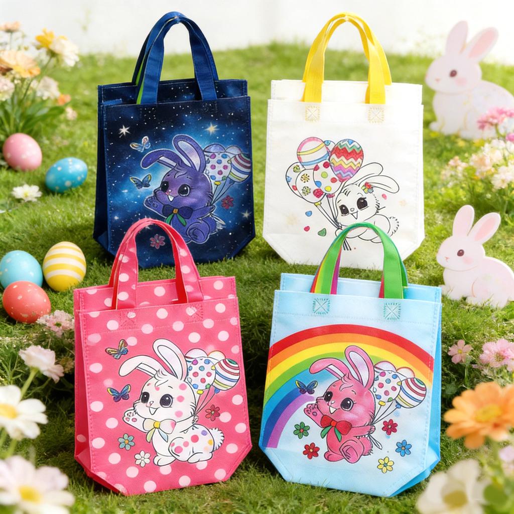 10Pcs Easter Non-Woven Graffiti Bags Double-Sided Egg & Rabbit DIY Painting Handbags for Mother's Day Easter Party Gifts ZSY