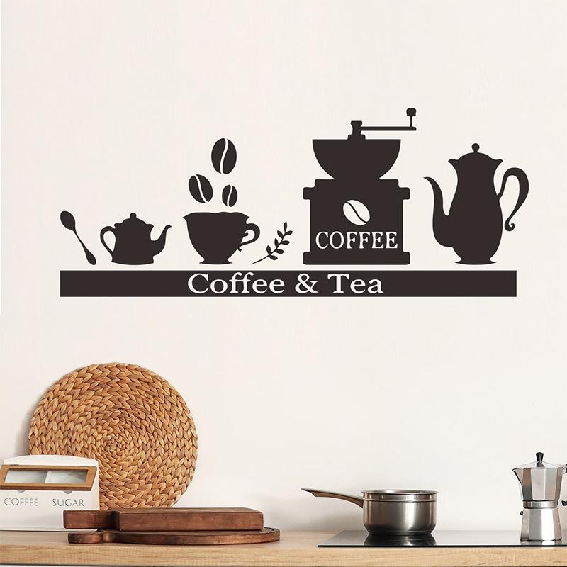 Creative Coffee Cup Teapot Wall Sticker Cafe Kitchen Decor Self Adhesive Removable Waterproof Decal