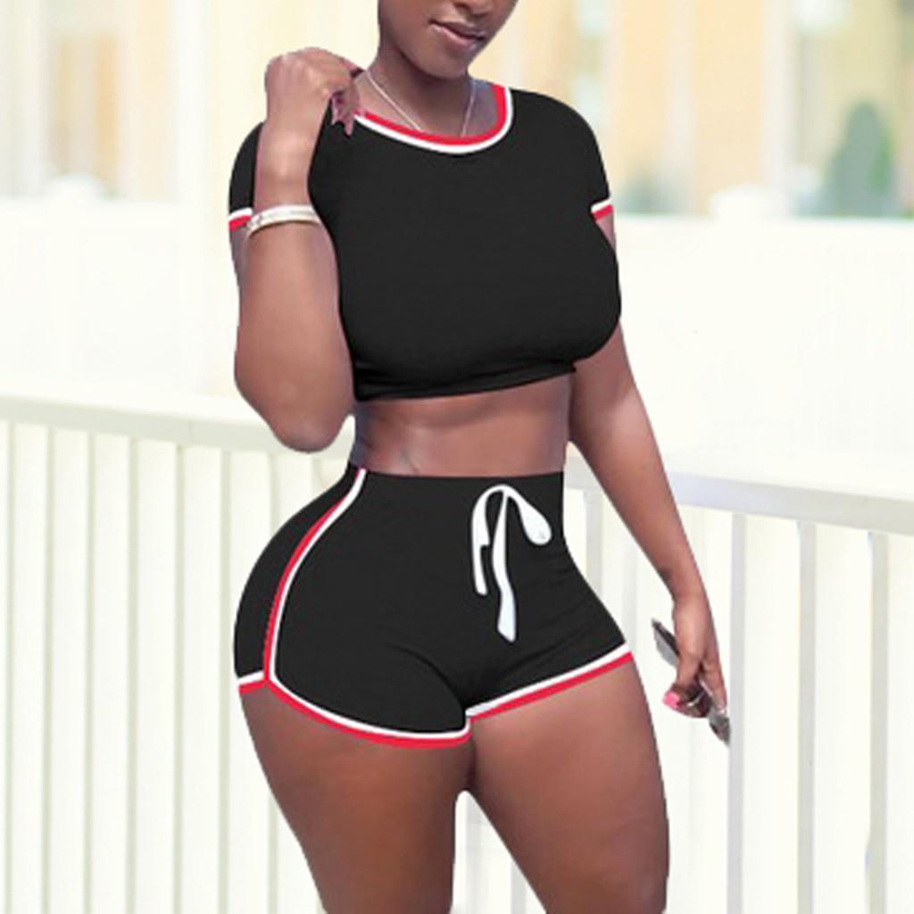 Moda femei Summer Lady Split 2 piese costum sport Set casual din amestec de bumbac