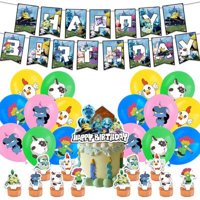 34pcs Palworld Theme Party Supplies Include a Banner, Cake Toppers, Balloons