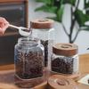 Square Glass Coffee Bean Storage Jar with Wooden Lid