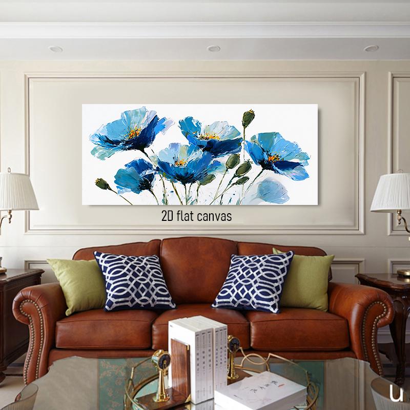 

1pcs Modern Abstract Blue Flower Oil Painting Hand drawn Texture Canvas Decorative Painting Living Room Entrance Bedroom Wall Ar (as the picture,50x100cm No Frame)
