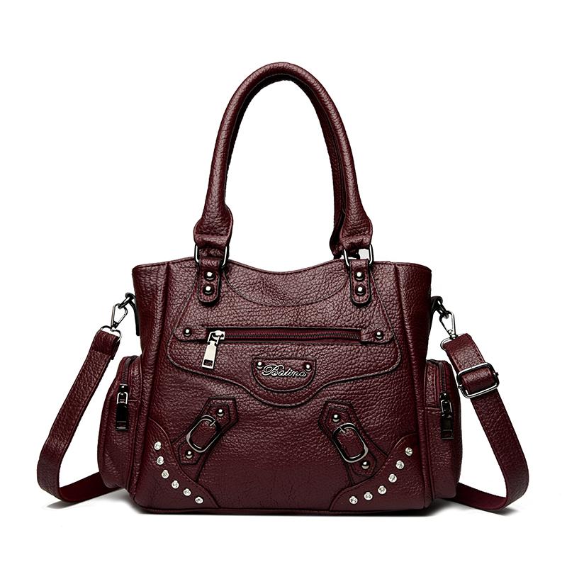 Women Casual Multiple Pockets Tote Bag Lady Large Capacity Shoulder Crossbody Bag for Womens Vintage Soft Leather Travel Bag Sac