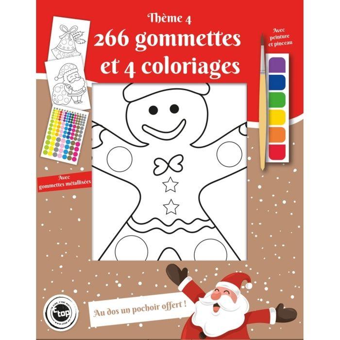 Coloriage avec peinture pinceau et gommettes Motif de Noël 4