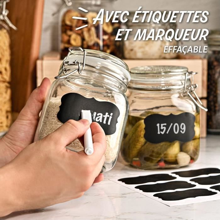 Airtight Glass Jars - Praknu - 6 Pieces - 1l - Labels Included - Extra Seals