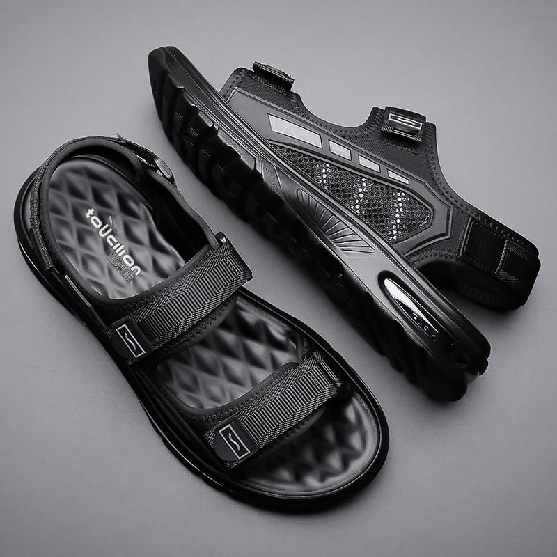 Leather Summer Casual Sandals for Men Waterproof Beach Durable Lightweight Men's Slippers Magic Tape Closure Comfortable Shoes