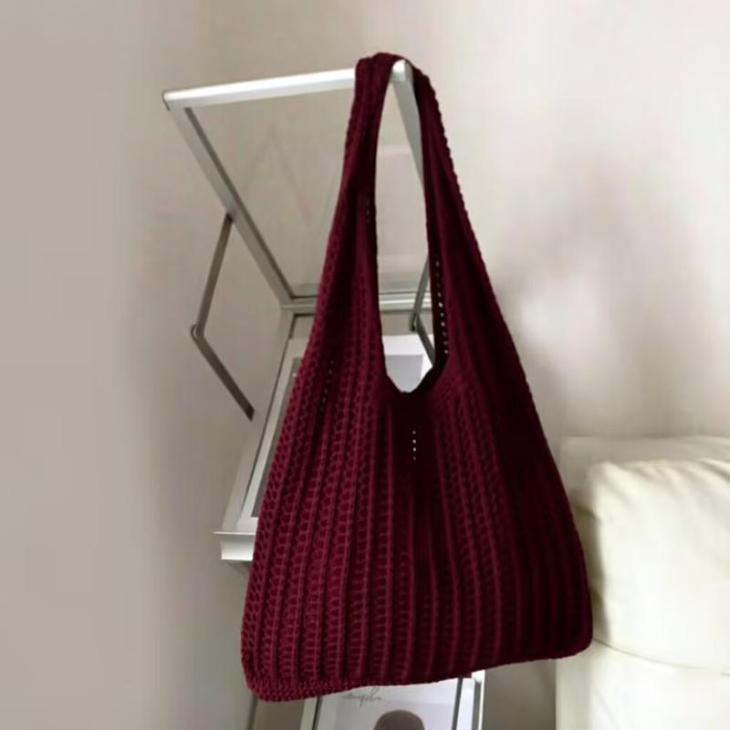 Yogodlns Knitted Handbags Beach Bags Lightweight Students Shoulder Casual Tote Female Style Shopping Woven Bags For Women Girls