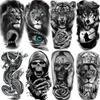 8 fogli tatuaggi temporanei tigre leone tribale per donne adulti uomini falso adesivo tatuaggio drago teschio nero tatuaggi bussola gangster