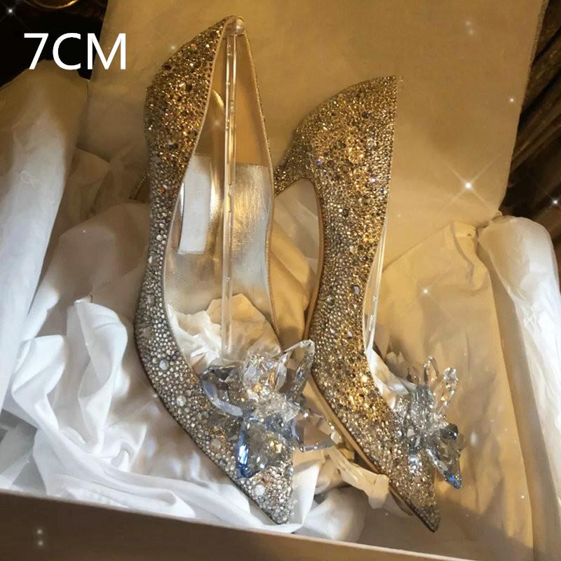 Grey Women's Crystal Wedding Shoes High Heels 2025Autumn New Silver All Diamond Bridal Shoes Water Diamond French Single Shoes