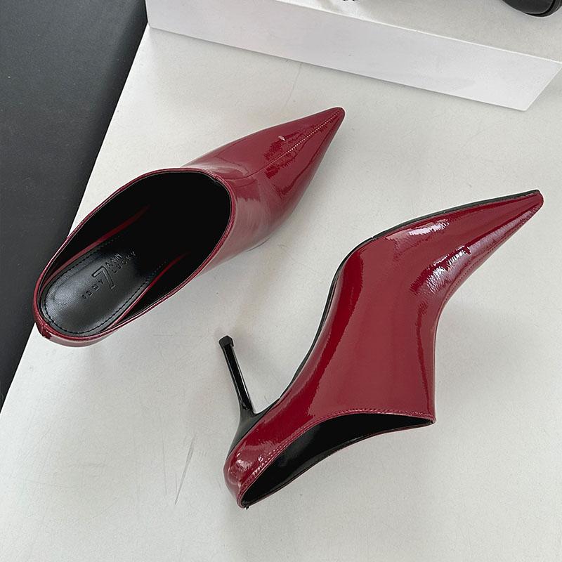 Fashion Red Footwear Slip On Women Stiletto Heels Shoes Mules Female Slides Fashion Pointed Toe Party Wedding Ladies High Heels Shoes