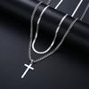 4Pcs Punk Stainless Steel Cross Pendant Necklace Bracelet Sets Simple Silver Color Jewelry Set for Men Unisex Hip Hop Jewelry