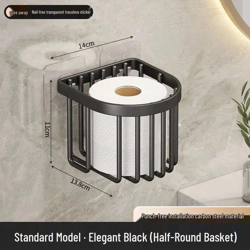 No-Drill Toilet Paper Holder with Pull-Out Box and Mesh Basket Storage Rack
