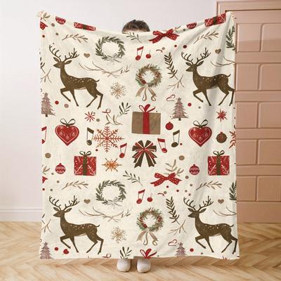 Cozy Christmas-Themed Flannel Throw Blanket - Soft, Lightweight & Warm for All Seasons - Perfect for Bed, Sofa, Office, Camping