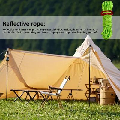 4M Outdoor Tent Cord Reflective Paracord Tent Rope Lightweight Camping Rope With Guylines Adjuster Tensioner Pouch For Tent Tarp